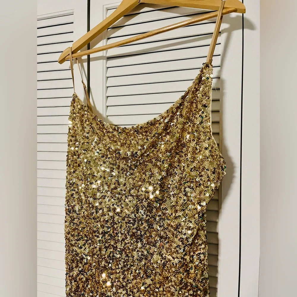 Gold Sequin Embellished Gown Dress - Picture 6 of 12